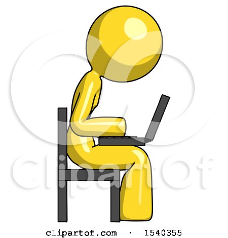 Yellow Design Mascot Woman Using Laptop Computer While Sitting in Chair View from Side by Leo Blanchette
