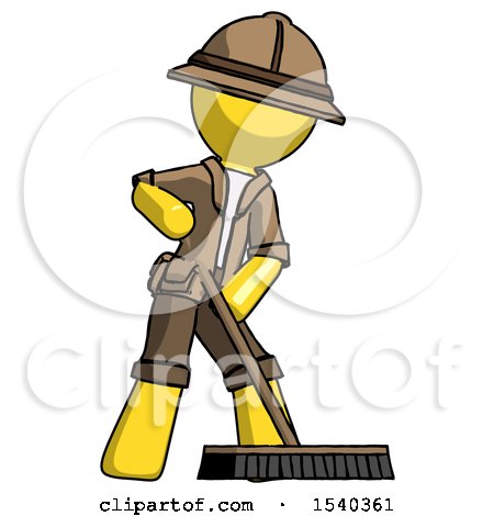 Yellow Explorer Ranger Man Cleaning Services Janitor Sweeping Floor with Push Broom by Leo Blanchette