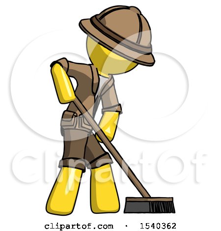 Yellow Explorer Ranger Man Cleaning Services Janitor Sweeping Side View by Leo Blanchette