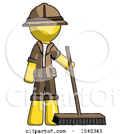 Yellow Explorer Ranger Man Standing with Industrial Broom by Leo Blanchette