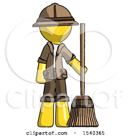 Yellow Explorer Ranger Man Standing with Broom Cleaning Services by Leo Blanchette