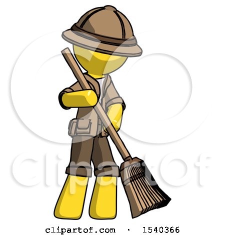 Yellow Explorer Ranger Man Sweeping Area with Broom by Leo Blanchette