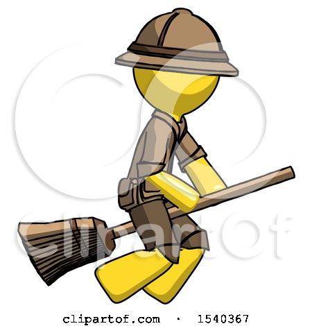 Yellow Explorer Ranger Man Flying on Broom by Leo Blanchette