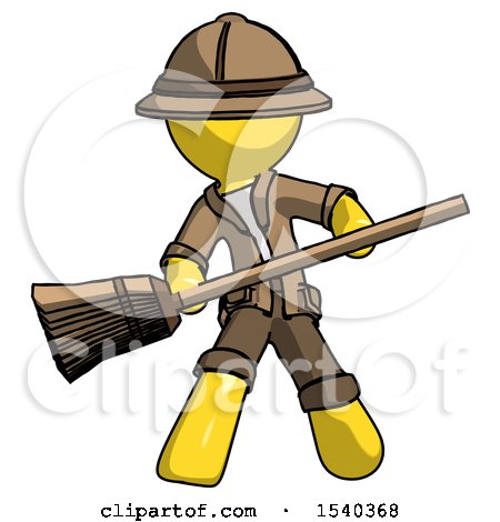 Yellow Explorer Ranger Man Broom Fighter Defense Pose by Leo Blanchette