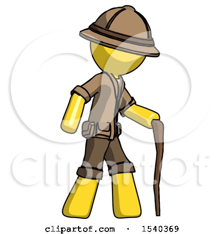 Yellow Explorer Ranger Man Walking with Hiking Stick by Leo Blanchette