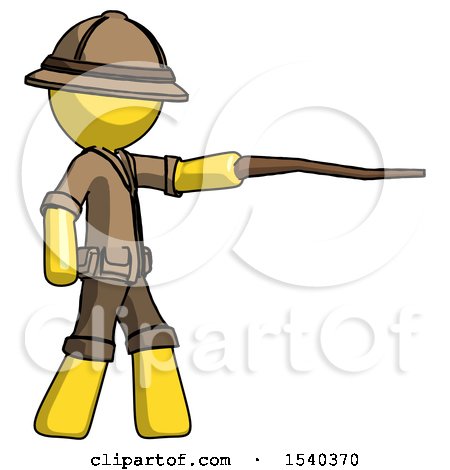 Yellow Explorer Ranger Man Pointing with Hiking Stick by Leo Blanchette