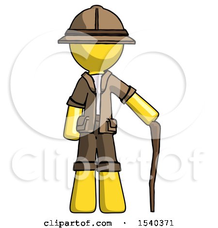 Yellow Explorer Ranger Man Standing with Hiking Stick by Leo Blanchette