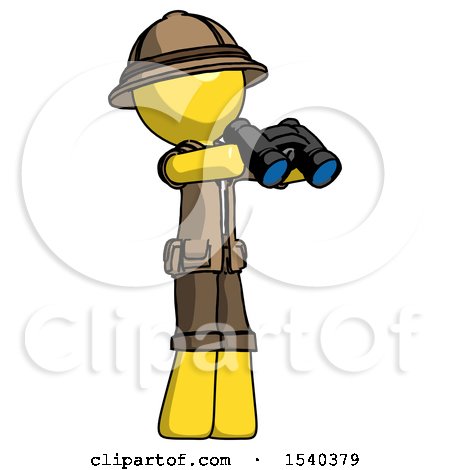Yellow Explorer Ranger Man Holding Binoculars Ready to Look Right by Leo Blanchette
