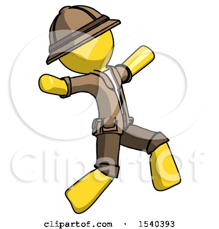 Yellow Explorer Ranger Man Running Away in Hysterical Panic Direction Right by Leo Blanchette