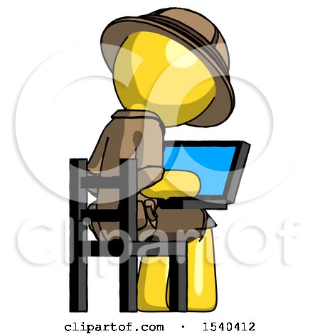 Yellow Explorer Ranger Man Using Laptop Computer While Sitting in Chair View from Back by Leo Blanchette