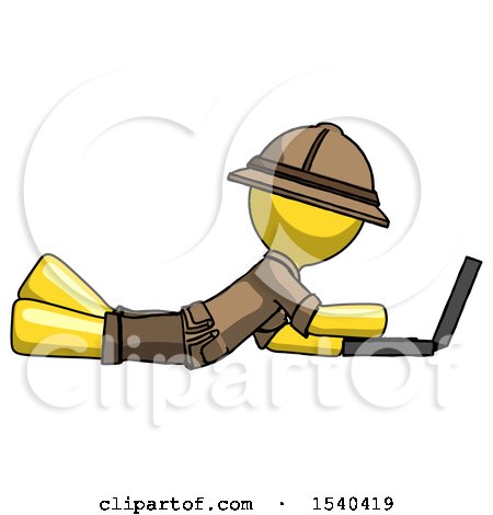 Yellow Explorer Ranger Man Using Laptop Computer While Lying on Floor Side View by Leo Blanchette