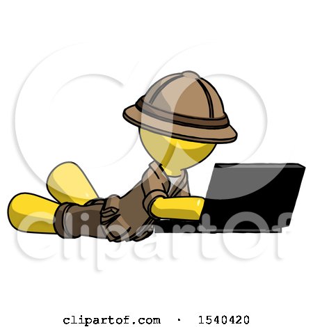 Yellow Explorer Ranger Man Using Laptop Computer While Lying on Floor Side Angled View by Leo Blanchette