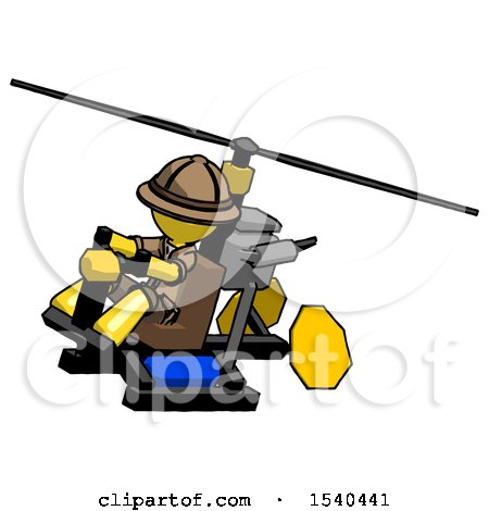 Yellow Explorer Ranger Man Flying in Gyrocopter Front Side Angle Top View by Leo Blanchette