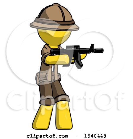 Yellow Explorer Ranger Man Shooting Automatic Assault Weapon by Leo Blanchette