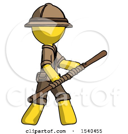 Yellow Explorer Ranger Man Holding Bo Staff in Sideways Defense Pose by Leo Blanchette