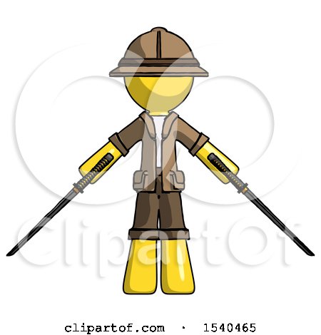 Yellow Explorer Ranger Man Posing with Two Ninja Sword Katanas by Leo Blanchette