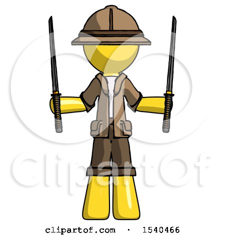 Yellow Explorer Ranger Man Posing with Two Ninja Sword Katanas up by Leo Blanchette