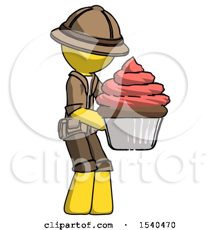 Yellow Explorer Ranger Man Holding Large Cupcake Ready to Eat or Serve by Leo Blanchette