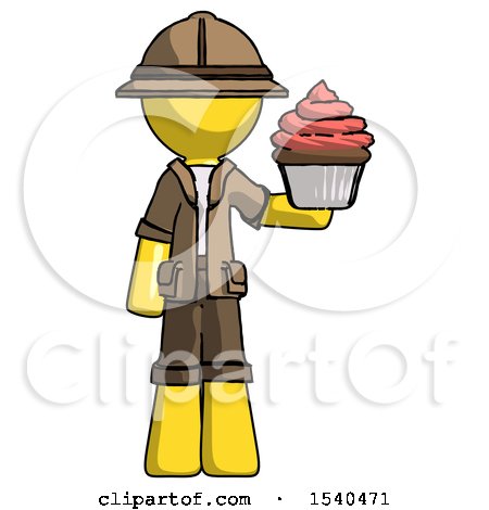 Yellow Explorer Ranger Man Presenting Pink Cupcake to Viewer by Leo Blanchette
