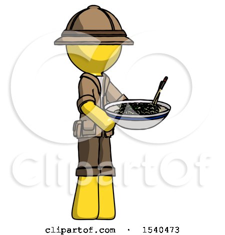Yellow Explorer Ranger Man Holding Noodles Offering to Viewer by Leo Blanchette