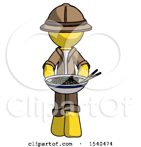 Yellow Explorer Ranger Man Serving or Presenting Noodles by Leo Blanchette