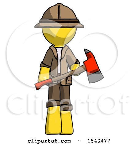 Yellow Explorer Ranger Man Holding Red Fire Fighter's Ax by Leo Blanchette