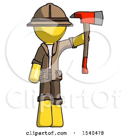 Yellow Explorer Ranger Man Holding up Red Firefighter's Ax by Leo Blanchette