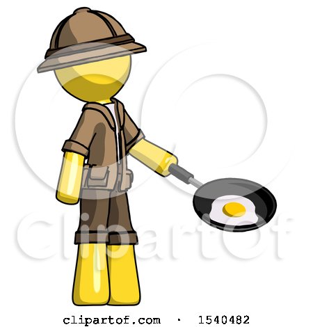 Yellow Explorer Ranger Man Frying Egg in Pan or Wok Facing Right by Leo Blanchette