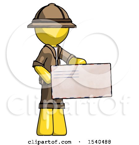 Yellow Explorer Ranger Man Presenting Large Envelope by Leo Blanchette