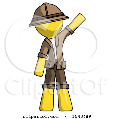 Yellow Explorer Ranger Man Waving Emphatically with Left Arm by Leo Blanchette
