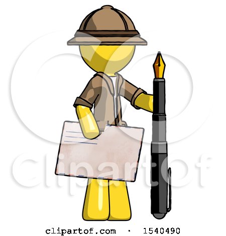 Yellow Explorer Ranger Man Holding Large Envelope and Calligraphy Pen by Leo Blanchette