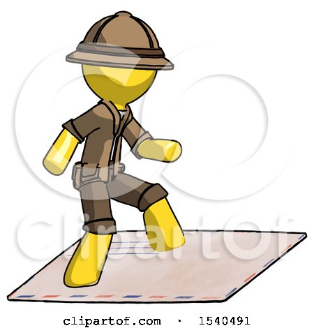 Yellow Explorer Ranger Man on Postage Envelope Surfing by Leo Blanchette