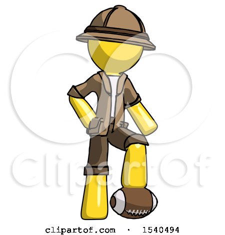 Yellow Explorer Ranger Man Standing with Foot on Football by Leo Blanchette