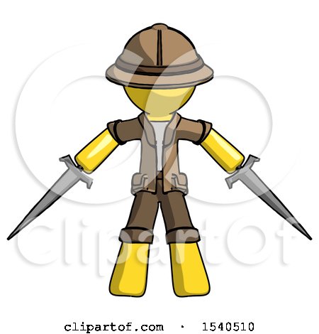 Yellow Explorer Ranger Man Two Sword Defense Pose by Leo Blanchette