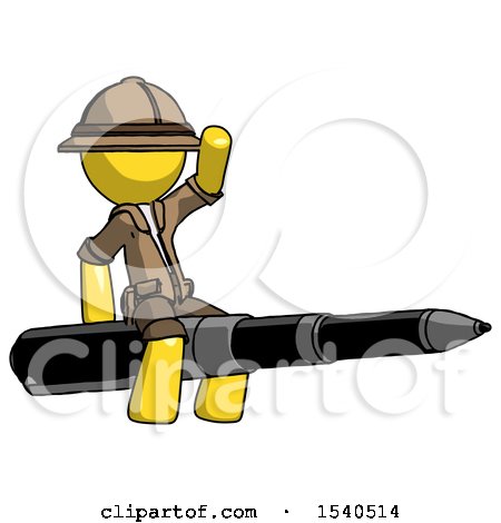 Yellow Explorer Ranger Man Riding a Pen like a Giant Rocket by Leo Blanchette
