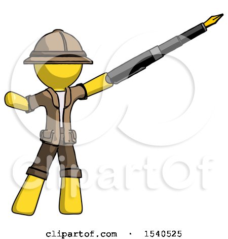 Yellow Explorer Ranger Man Pen Is Mightier Than the Sword Calligraphy Pose by Leo Blanchette