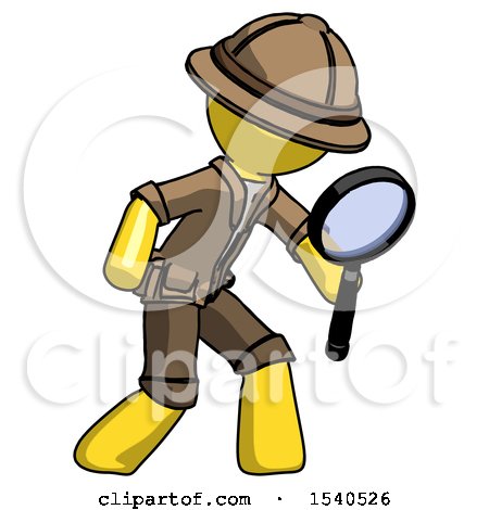 Yellow Explorer Ranger Man Inspecting with Large Magnifying Glass Right by Leo Blanchette