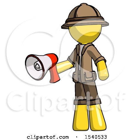 Yellow Explorer Ranger Man Holding Megaphone Bullhorn Facing Right by Leo Blanchette
