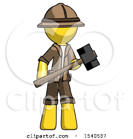 Yellow Explorer Ranger Man with Sledgehammer Standing Ready to Work or Defend by Leo Blanchette