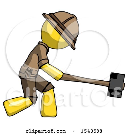 Yellow Explorer Ranger Man Hitting with Sledgehammer, or Smashing Something by Leo Blanchette