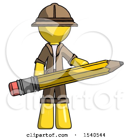 Yellow Explorer Ranger Man Writer or Blogger Holding Large Pencil by Leo Blanchette
