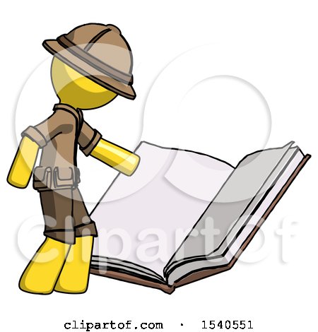 Yellow Explorer Ranger Man Reading Big Book While Standing Beside It by Leo Blanchette