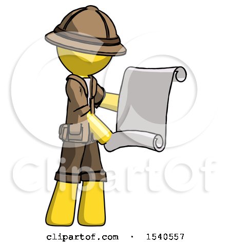 Yellow Explorer Ranger Man Holding Blueprints or Scroll by Leo Blanchette