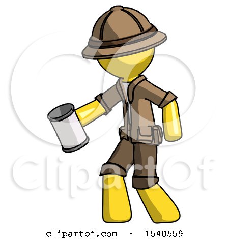 Yellow Explorer Ranger Man Begger Holding Can Begging or Asking for Charity Facing Left by Leo Blanchette