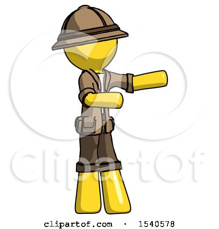 Yellow Explorer Ranger Man Presenting Something to His Left by Leo Blanchette