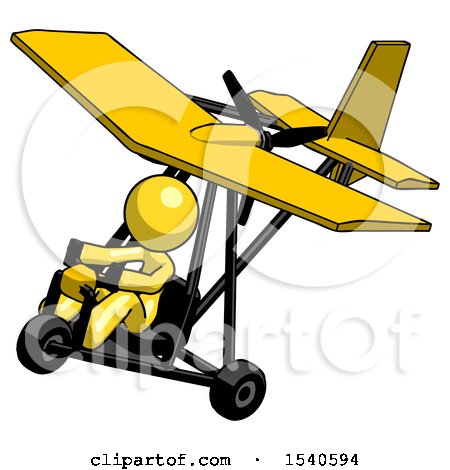 Yellow Design Mascot Woman in Ultralight Aircraft Top Side View by Leo Blanchette