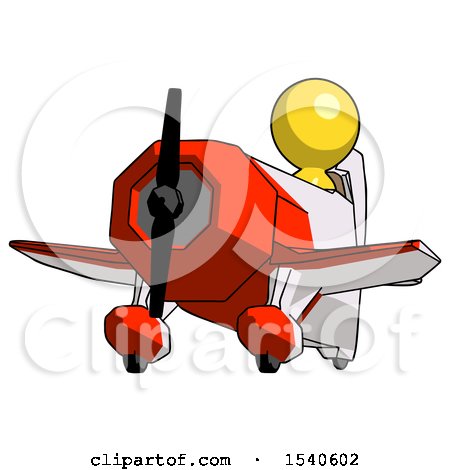 Yellow Design Mascot Man Flying in Geebee Stunt Plane Viewed from Below by Leo Blanchette