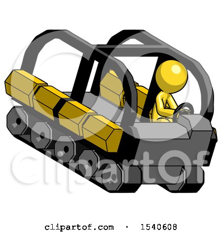 Yellow Design Mascot Man Driving Amphibious Tracked Vehicle Top Angle View by Leo Blanchette