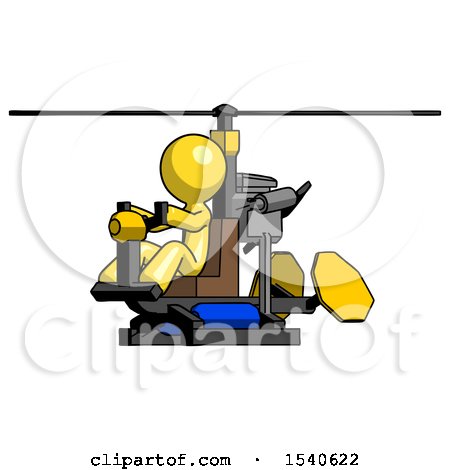 Yellow Design Mascot Man Flying in Gyrocopter Front Side Angle View by Leo Blanchette