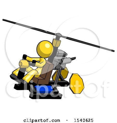 Yellow Design Mascot Woman Flying in Gyrocopter Front Side Angle Top View by Leo Blanchette